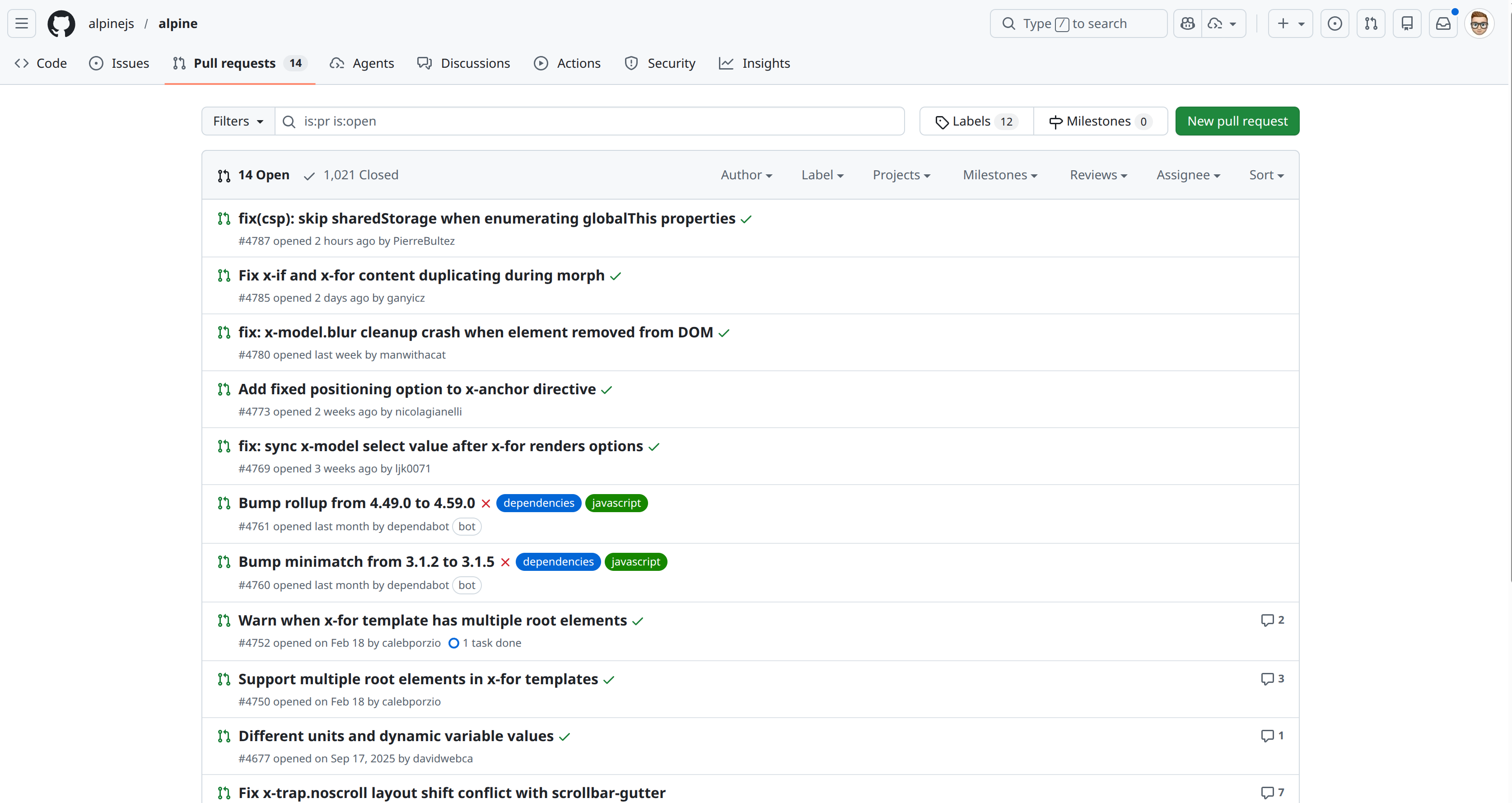 liste de pull request d'un projet open source